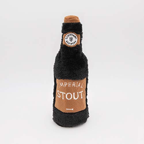 Zippy Paws Happy Hour Crusherz Stout Dog Toy – Durable Bottle-Shaped Plush Toy with Reusable Water Bottle & Squeaky Cap