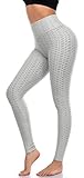 A-Wintage Women's Scrunch Butt Lifting Leggings Stretchy High Waisted Yoga Pants Workout Textured Booty Tights Gray
