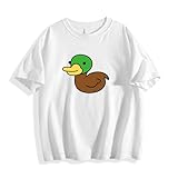 Mallard Duck Cartoon Print Kid's T-Shirt,Boys Girls Short Sleeve Cotton Tees White