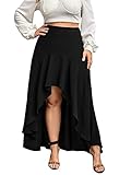 Verdusa Women's Plus Size High Waist Ruffled Asymmetrical High Low Maxi Skirt Black 2XL