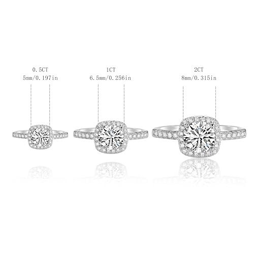 18K White Gold Plated 925 Silver 0.5-2 Carat Moissanite Promise Halo Engagement Promise Eternity Ring for Women3