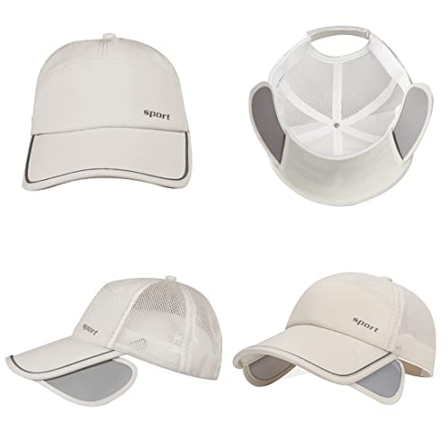 Sun Visor Hats Men, Adjustable Retractable Brim Uv Protection Mesh Breathable Baseball Cap For Beach Golf Running Tennis Beige #TOP6