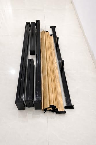 Image of TBC's Heavy Duty Foldable Metal Bed Frame with Wooden Slats, Black, Low Profile Platform Bed Design