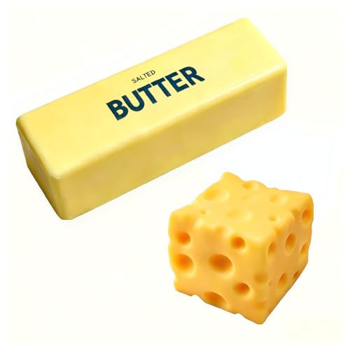 2Pack Butter and Cheese Squishy Realistic Butter Stick Stress Ball Soft PU Foam Squeeze Fidget for Anxiety Relief Sensory for Adults Office Desk Novelty Gift