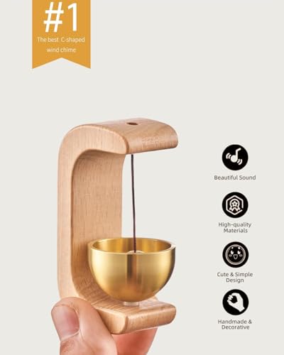 Image of Wooden Door Chime with Brass Bell - Dopamine Door Bell for Home | Shop - Self-Adhesive Magnetic Doorbell - Serene Acoustic Sound - Shopkeepers Door Chime | Ideal Housewarming Gift (Door Bell)