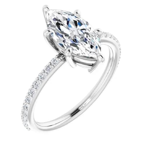 1CT-3CT Marquise Cut Colorless Moissanite Engagement Ring, Wedding/Bridal Ring Set, Solitaire Halo Style, Solid Sterling Silver Vintage Antique Anniversary Bridal Rings Gift for Her2