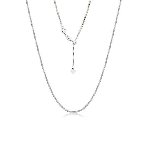 Sterling Silver Italian Adjustable Cuban Curb Bolo Necklace Chain for Women- Thin Adjustable Necklace in 4 colors (silver)