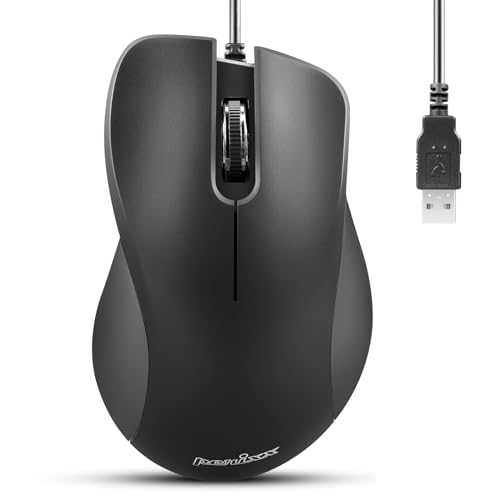Image of Perixx PERIMICE-221U Wired Ergonomic USB Mouse - 4.9 Ft Cable - Optical 1000 DPI Design - Black