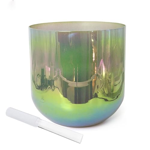 Green Aurora Crystal Singing Bowl, Cosmic Light Alchemy Bowl Sound Bowl, For Yoga Meditation Sound Healing Relax Mood With Striker & O-ring(432HZ,8 Inch F Note)