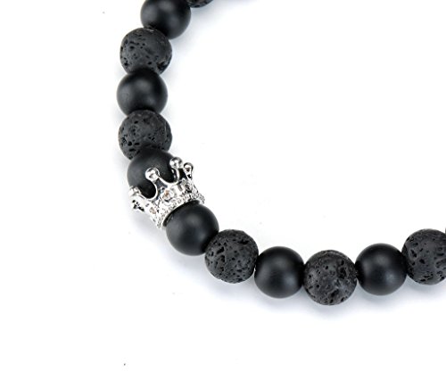 2 pcs Couple Bracelet Black White Stone Bracelet Rose Gold & Silver Crown Queen 8mm Beads Bracelets4