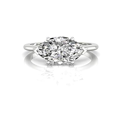 Diamondrensu East to West 2.18 CTW Marquise Cut FG/VVS1 Moissanite Hidden Halo Engagement Ring Cover