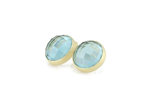 Boucles d'oreilles or topaze bleue clous ronds pierre naissance novembre