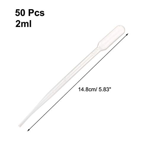 sourcing map 50 Stück Kunststoff Einwegpipetten 2 ml, Transparente Graduierte Transfer Pasteur pipetten, 148 mm Länge, Flüssige Pipette für Ohr Augen Ätherische Öle Alkoholfarbe Make-up Labor