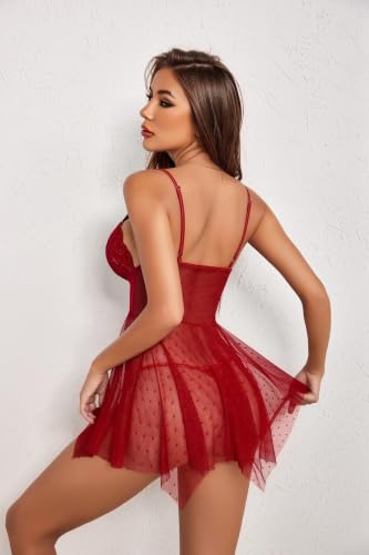 Image of Avidlove Women Lace Lingerie Front Closure Babydoll V Neck Nightwear Sexy Chemise Nightie
