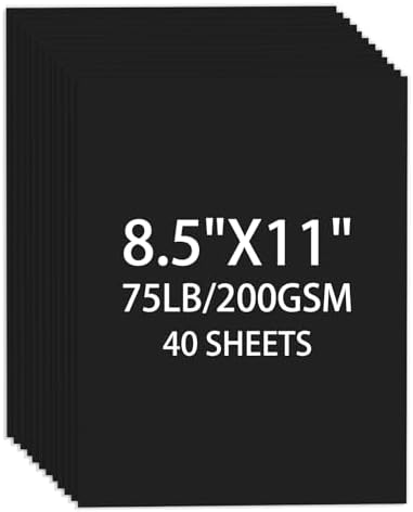 Cardstock 8.5 X 11, 40 Sheets Black Card Stock, 75lb/ 200gsm Copy...