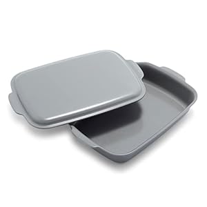 GreenPan Premiere Ovenware Healthy Ceramic Nonstick 13″ x 9″ Rectangular Baking Pan with Lid, Cast Aluminum Bakeware, Warp-Free, Oven and Broiler safe to 600F, Dishwasher Safe, PFAS-Free, Gray