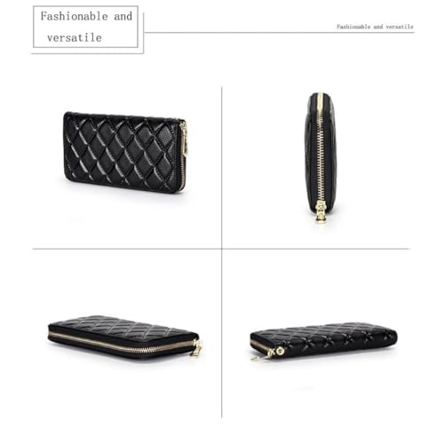 Quilted Zipper Around Wristlet Purse Credit Card Slots Mobile Phone Genuine Leather Wallet for Women4
