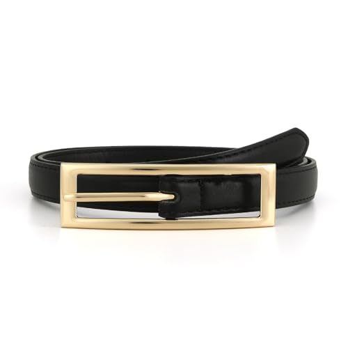 Women Thin Belts for Jeans Dresses Gold Square Buckle Ladies Casual Faux Leather Waist Belt3