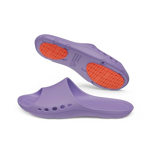 Image of KENROLL KW211 Non Slip Shower Slides, Thin Flat EVA Slippers | 7 drainage holes (5 side+2 bottom), rubber anti-slip patches, lightweight, for pool beach dorm gym, unisex, barefoot feel