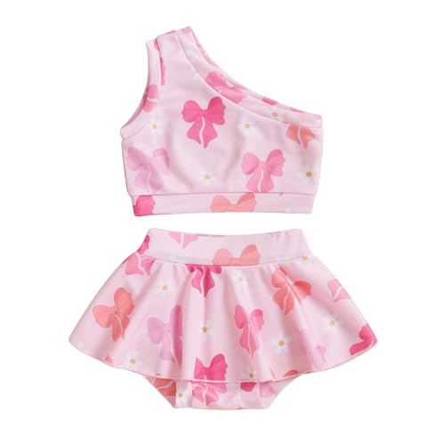 Toddler Girls Two Piece Swimsuit One Shoulder Tank Top Bottoms Bikini Set Summer Beach Bathing Suit Swimwear (Purple, 2-3 Years)