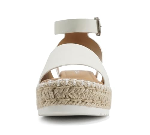 Image of Soda Topic Open Toe Buckle Ankle Strap Espadrilles Flatform Wedge Casual Sandal