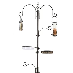 MIXXIDEA Deluxe Vogelfütterungsstation Kit Bird Feeder Pole Multi Feeder hängen mit Metall Suet Feeder Vogel Bad Mesh Tray zum Anziehen (1 Pack)