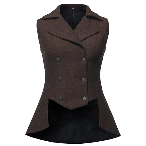 UniqKaliber Viktorianische Damen-Weste 1920er-Jahre-Stil Renaissance-Tweed Frack Gothic Steampunk-Weste Jacke Top braun L