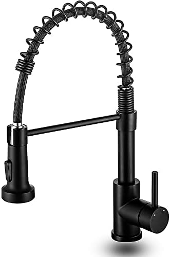 Kitchen Faucet, Lufeidra Kitchen Faucets with Pull Down Sprayer Commercial Industrial Spring Single Handle Single Hole Stainless Steel Matte Black Kitchen Faucet for Camper Farmhouse RV Kitchen Sink