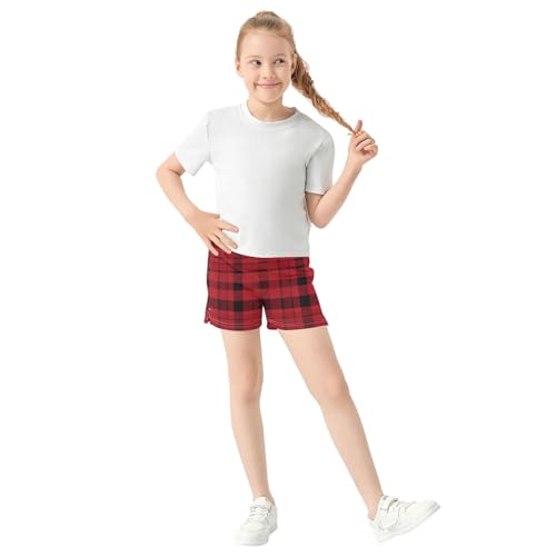 Girls Classic Red Black Plaid Lounge Shorts Kids Athletic Pajama Sleep Shorts Youth Summer Clothes, X-Small2