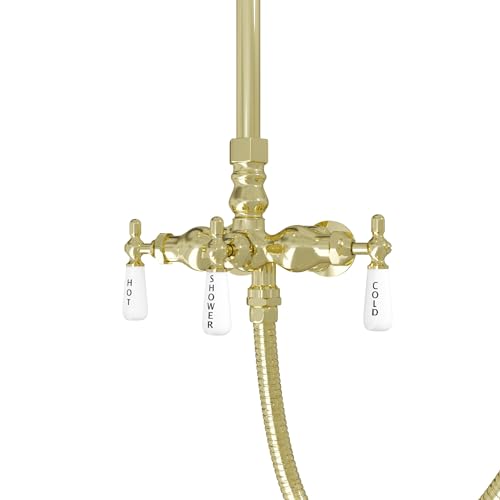 Image of Abbey 10 x 34 1 /2 Shower Faucet Set with Handshower, Polished Brass