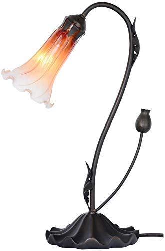 Bieye L30697 Tischlampe mit Lilienblume, geblasenem Glas, Akzent-Tischlampe für Wohnzimmer, Schlafzimmer, Dekoration