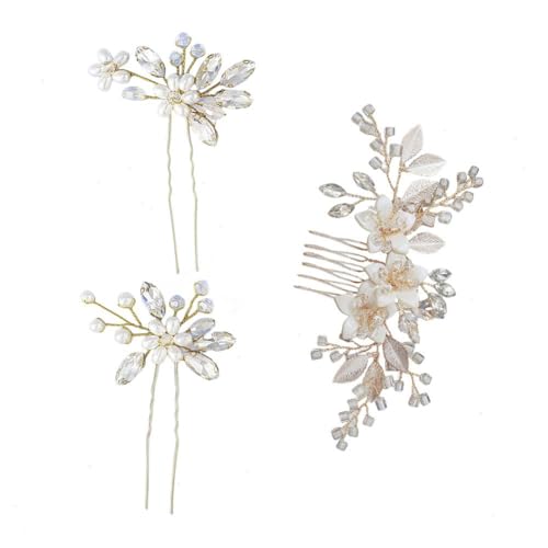 Bride Hair Side Comb Clips, Pearl Hair Pins Wedding Hair Comb Bridal Hair Accessories Flower Hair Piece,Decorative Crystal Wedding Headbands for Bride