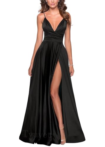 Image of Tvuyet Sleeveless Prom Dresses Long with Slit Pleated Formal Dresses for Women 2025 Black 06