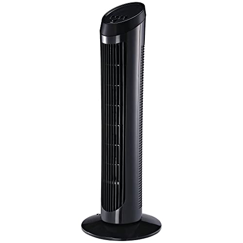 Ventilador de pie HOMCOM Ventilador de Torre de 45 W silencioso 3 Niveles de ventilación, 70° de oscilación, ABS, Negro, Ø27 x H75 cm