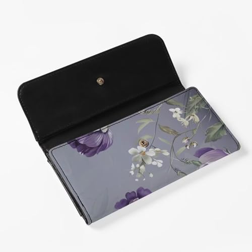 Purple Floral Womens Trifold Wallets Leather Slim Purse,Card Holder Clutch Handbag4
