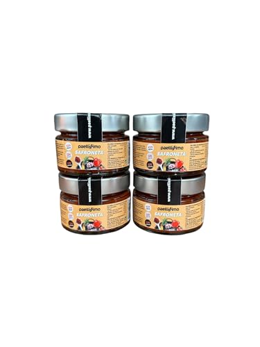 Paellissimo – Safroneta, Salsa Salmorreta con Azafrán y Romero para Paella de Campo, Sofrito para Potenciar el Sabor de Paellas, Arroces, Fideuás y Guisos - 4 Tarros de 110gr (22 raciones por tarro)