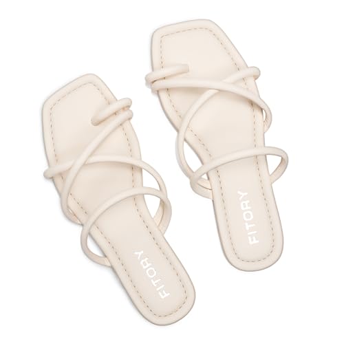 Image of FITORY Women's Slide Sandals Flat Toe Ring Thongs with Cross Strap for Summer Size