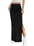GORGLITTER Women's High Split Ruched Pencil Maxi Skirt Slim Fit Casual Long Bodycon Skirts Plain Black Large