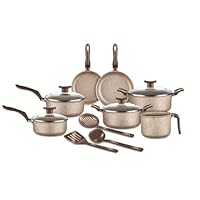 House Organizer Jogo de Panelas Antiaderente com Tampas de Vidro e Utensílios – 10 Peças (Vanilla)