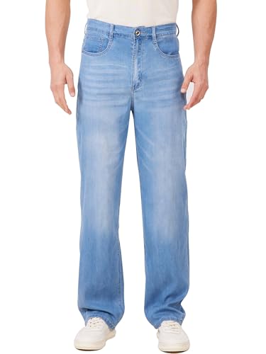 Mens Lyocell Loose Fit Jeans Business Casual Thin and Light Summer Baggy Denim Pants