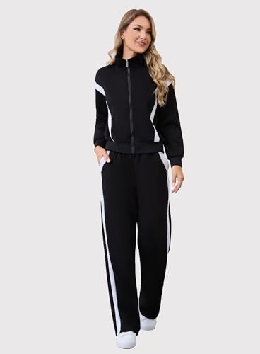 Lounge Sets for Women Sweatsuits 2 Piece Outfits Zip Up Sweatshirt Striped Wide Leg Sweatpants Tracksuit Matching Set2