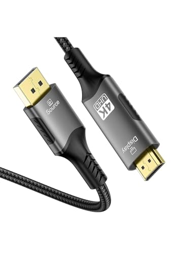 Image of Tobo 4K DisplayPort to HDMI Cable Adapter 2M, DP to HDMI Male Video UHD 4K@30Hz /2K@60Hz /1080P@120Hz Nylon DP to HDTV Uni-Directional Cord for Dll, Projector, Desktop, (2M)