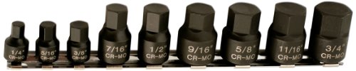 Laser 5666 Low Profile Impact AF Hex Socket Bit Set 1/4D, 3/8D 9pc