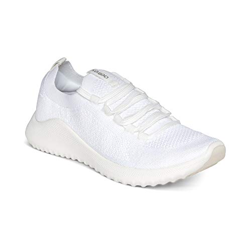 Aetrex Women's Carly Orthopedic Arch Support Knit Sneakers for Women- Plantar Fasciitis Relief Women Sneakers W/Lace Up White