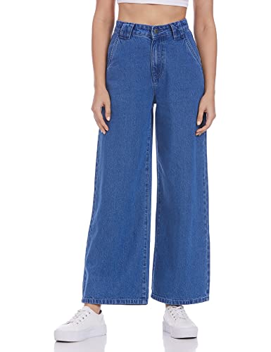 AKA CHIC Women Wide Leg High Rise Jeans (AKCB 1514 A_Mid Blue_32)