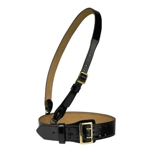 Mil-Bar Sam Browne Fully Lined Belt w/Left Shoulder Strap, BLK Leather (Brass, 50)