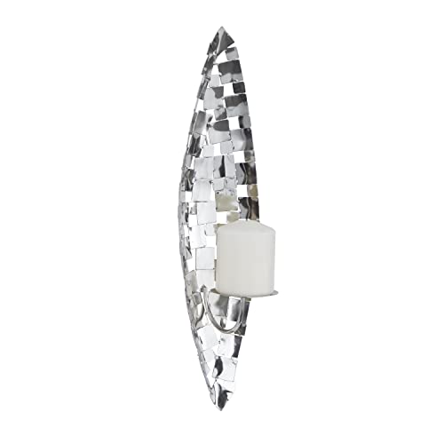 Cosmoliving By Cosmopolitan Stainless Steel Pillar Wall Sconce With Hammered Pattern, 5" X 6" X 20", Silver #TOP5