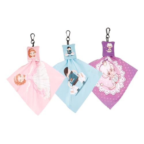 FRCOLOR 3個キーリング付き小型メガネ拭きクロス 携帯便利ダブルサイド洗濯可能 スマホ画面 眼鏡用指紋 汚れ除去スクリーンクリーナー おしゃれ装飾キーアクセサリー