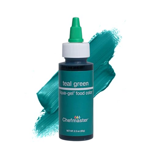 Image of Chefmaster Teal Green Liqua-Gel Food Coloring | Vibrant Color | Professional-Grade Dye for Icing, Frosting, Fondant | Baking & Decorating | Fade-Resistant | Easy-to-Use | Made in USA | 2.3 oz