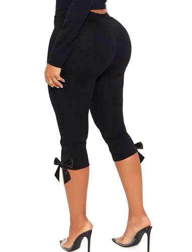 TZLDN Capri Leggings for Women Dressy Bow Tie 3/4 Knee Length Cropped Casual Pants Sexy Skinny Going Out Bottoms Black - Medium